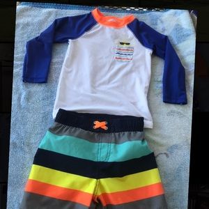 Cat & Jack rash guard and swim trunks sz 3T